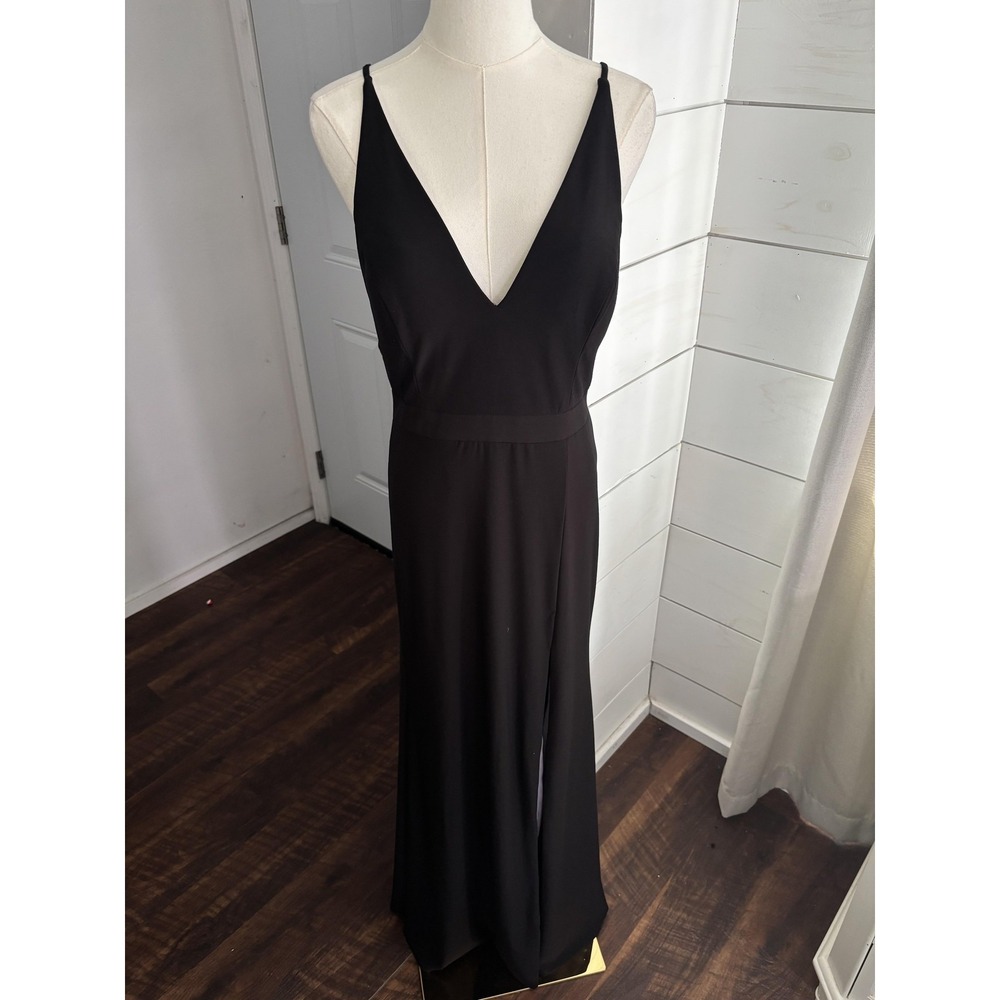 Xscape Gown Dress Womens 8 Black Rhinestone Cutout Maxi Formal Slit Wedding